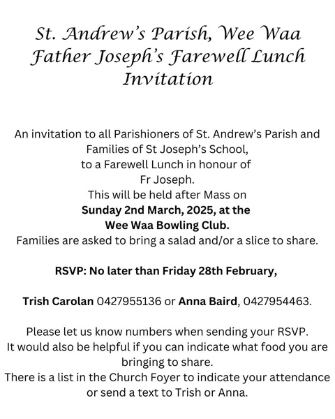 St Andrew’s Parish - Father Joseph’s Farewell